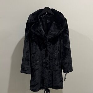 DKNY Women's Plush Faux Fur Black Teddy Jacket